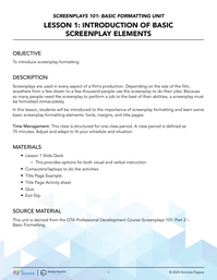 Introduction of Basic Screenplay Elements