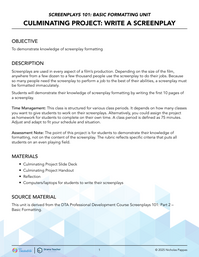 Culminating Project: Write a Screenplay