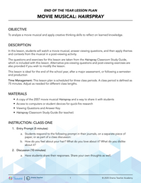 End of the Year Lesson: Movie Musical - Hairspray