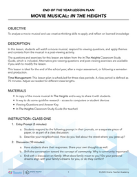 End of the Year Lesson: Movie Musical - In the Heights