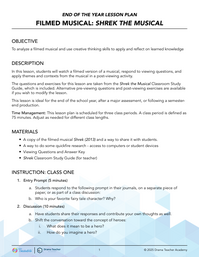 End of the Year Lesson: Filmed Musical - Shrek the Musical