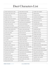 Duet Characters List