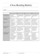 Close Reading Rubric