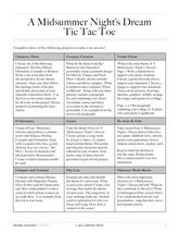 A Midsummer Night's Dream Tic Tac Toe