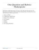 One Question and Rubric:  Shakespeare