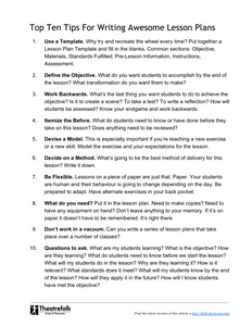 Top Ten Tips for Writing Lesson Plans
