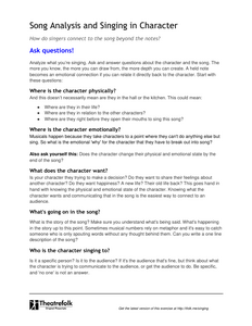 Song Analysis and Singing in Character