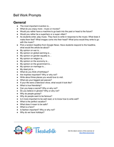 Bell work prompts to create structure and routine