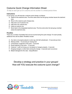 Tech Challenge: Costume Quick Change & Prop Shift Info Sheets