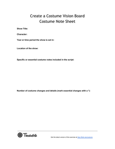 Costume Vision Board Note Sheet