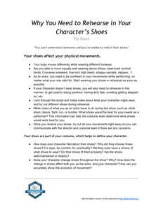 Why You Need to Rehearse in Your Character's Shoes - Tip Sheet