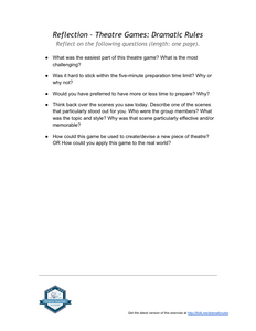 Theatre Games: Dramatic Rules - Reflection