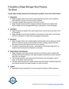 5 Qualities a Stage Manager Must Possess - Tip Sheet