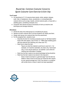 Common Costume Concerns - Quick Costume Care Exercise & Exit Slip