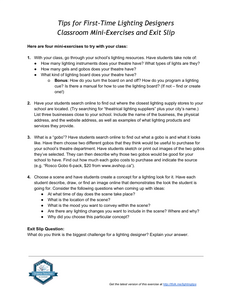 Tips for First-Time Lighting Designers Classroom - Mini-Exercises and Exit Slip