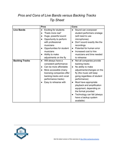 Pros and Cons of Live Bands versus Backing Tracks - Tip Sheet