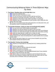 Communicating Rehearsal Notes in Three Different Ways - Tip Sheet