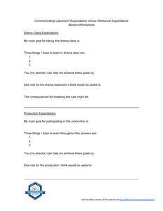Communicating Classroom Expectations versus Rehearsal Expectations - Student Worksheets