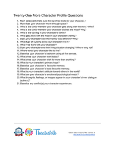 21 More Character Profile Questions