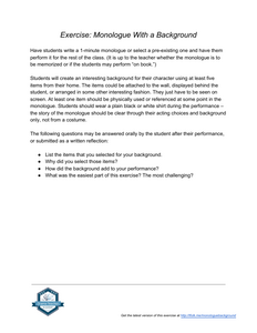 Exercise: Monologue With a Background