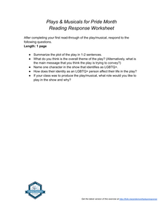 Plays & Musicals for Pride Month - Reading Response Worksheet