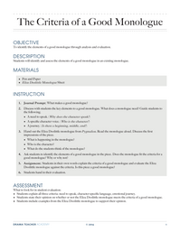 The Criteria of a Good Monologue