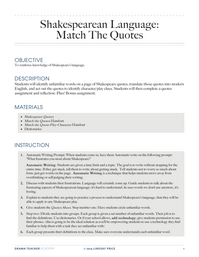 Shakespearean Language: Match the Quotes