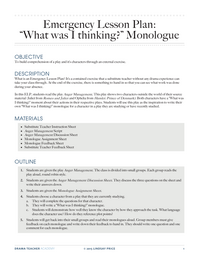 Emergency Lesson Plan: What Was I Thinking? Monologue