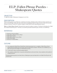 Emergency Lesson Plan: Fallen Phrase Puzzle - Shakepeare Quotes