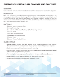 Emergency Lesson Plan: Compare and Contrast (Shakespeare)