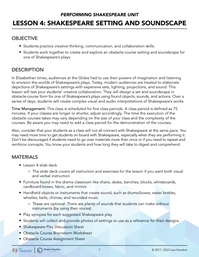 Shakespeare Setting and Soundscape