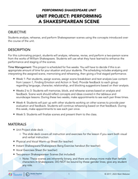 Unit Project: Performing a Shakespearean Scene
