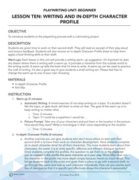 Writing and In-Depth Character Profile