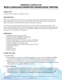 Emergency Lesson Plan: Body-Language-Prompted Monologue Writing