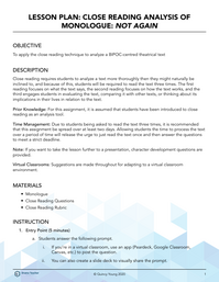 Close Reading Analysis of Monologue: Not Again