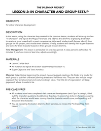 In Character and Group Set-Up