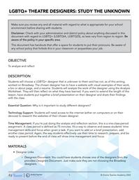 LGBTQ+ Theatre Designers: Study the Unknown