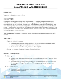 SEL Lesson: Analyzing Character Choice