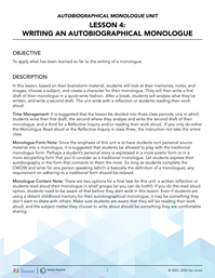 Writing an Autobiographical Monologue