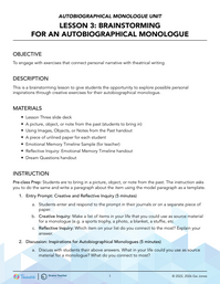 Brainstorming for an Autobiographical Monologue