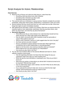Script Analysis for Actors: Relationships - Exercise worksheets & questions