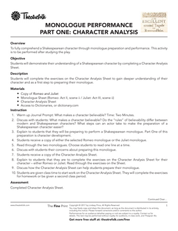 Romeo and Juliet Monologue Performance Lesson Plan