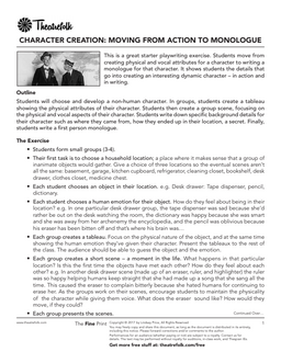 Character Creation - Moving from Action to Monologue