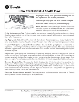 How to Choose a Play for the Sears Drama Festival