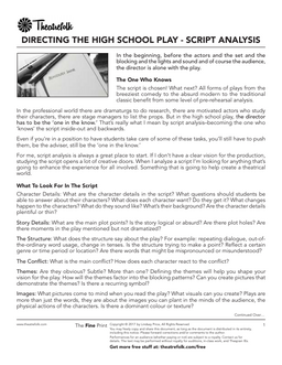 Directing the High School Play - Script Analysis