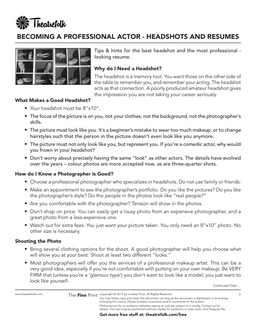 Becoming a Professional Actor - Headshots and Resumes